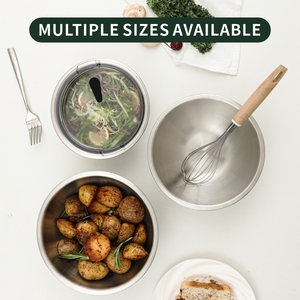 Hiện đại cổ điển thép không gỉ Vòng salad trộn bát đặt với đánh bóng nắp máy rửa chén an toàn cho thực phẩm bền vững phục vụ - Product Image 5