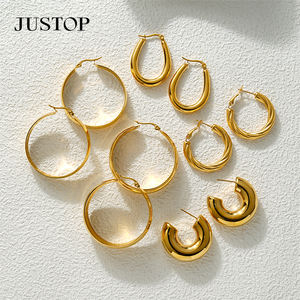 JUSTOP Spot Portfolio Juego de Pendientes de Acero Inoxidable Impermeables, Aros Gruesos Chapados en Oro de 18K, Diseño de Nudo, Modernos y Resistentes al Deslustre - Product Image 6