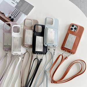 Tschick Suitable for iPhone 16 15 16 Pro Max 13 14 Pro 11 12 Card <strong>Bag</strong> <strong>Shoulder</strong> Strap Back Cover Metal Leather Wallet Lanyard - Product Image 1
