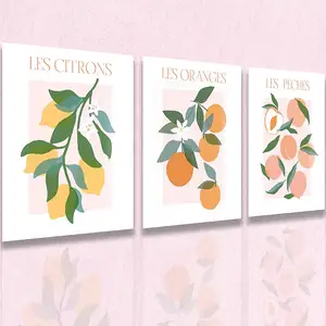 Art mural imprimé de fruits botaniques affiches pour chambre aquarelle esthétique citron orange pêche décor de cuisine