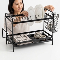 Étagère de rangement multifonctionnelle double couche en fer, rectangulaire, moderne, sur pied, non pliable, légère, facile à assembler, pour vaisselle de cuisine