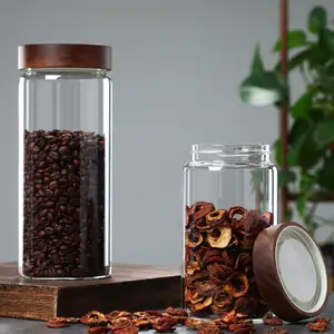 ขวดแก้วแบบสุญญากาศสำหรับใช้ในห้องครัวโถแก้วมีฝาปิดทำจากไม้อะคาเซียสูง