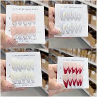 Nouvelle Arrivée 2025 – Faux Ongles à Presser en Acrylique Faits Main, Style Français Court Amande, Couverture Complète 3D, Autocollants de Manucure pour Fêtes