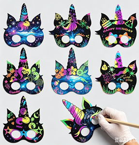 DAMAI - Juego de 24 Máscaras de Cartón para Rascar con Diseño de Unicornio, para Niños, Regalo, Manualidades, Arte, Venta Caliente - Product Image 3