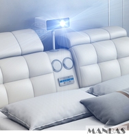 Linlamlim Modernes Design, Verstellbares Smart-Bett, Ultimative Technologie, Multifunktionaler Eichenbettrahmen, Echtes Leder, Bluetooth-Lautsprecher, Schubladen