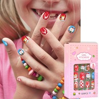 NOUVEAU 120 Pièces/boîte Autocollants d'ongles détachables pour filles, thème Noël, enfants, chat en armure, dessin animé, fraise, cœur, décoration
