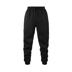 Pantalon de survêtement en molleton noir pour homme, taille élastique avec cordon de serrage, style décontracté - Product Image 1