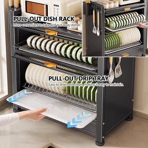 Scolapiatti estraibile doppio in metallo ecologico e impermeabile, porta piatti e ciotole, antipolvere, per armadietto da <span class=keywords><strong>cucina</strong></span> - Product Image 3