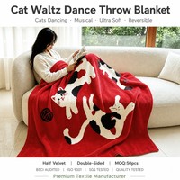 Tapisserie musicale chat noir et blanc, motif note de musique et pelote de laine, double face, peluche douce et confortable, cadeau pour les amoureux des chats, pour l'angle de la pièce
