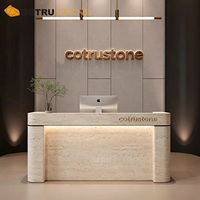 Comptoir de réception moderne en travertin, bureau personnalisé en pierre et marbre, comptoir de caisse pour boutique, mobilier de réception
