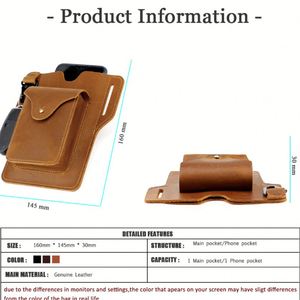 <b>Mens</b> Belt <b>Pouch</b> Edc Tool Phone Holder Vintage Case Genuine Leather Travel Hiking Waist Pack Cowhide Holster - Product Image 6