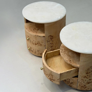 Comodino di Lusso in Legno di Radica con Piano in Marmo Bianco Naturale e 2 Cassetti per Camera <span class=keywords><strong>da</strong></span> <span class=keywords><strong>Letto</strong></span> di Alta Gamma - Product Image 4