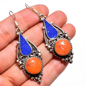 Boucles d'oreilles pour hommes, boucles d'oreilles en argent tibétain, corail Turquoise, marché en ligne - Product Image 4