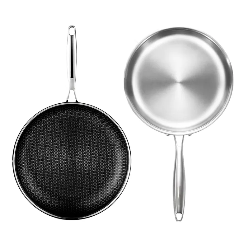 Factory Direct Sale Energy-saving Cooker Frying Pan Kitchen Tri-ply Stainless Steel 24cm Non Stick Honeycomb Ceramic Luxury Pans