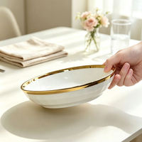 Assiette ronde en céramique avec bord doré électro-plaqué, décorée de losanges en cristal, plat en porcelaine pour banquet, steak, dessert, vaisselle de table
