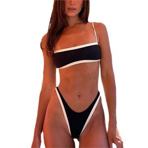 Elegante Conjunto de Bikini en Blanco y Negro con Parches para Mujer, Traje de Baño Triangular con Tirantes Personalizado en 3D y Decoración de Cristales, Ropa de Playa - Product Image 4
