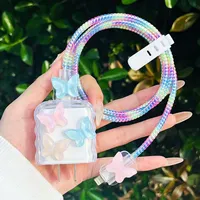 Colorido cristal mariposa carga Cable DE DATOS Protector Winder accesorios para iPhone 18/20W cargador de dibujos animados cubierta protectora