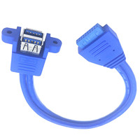 Kabel Ekstensi USB 3.0 Dual 20-Pin Tipe A Female Panel Screw Mount untuk Motherboard, Konduktor Tembaga Terlindungi, Panjang Sesuai Pesanan