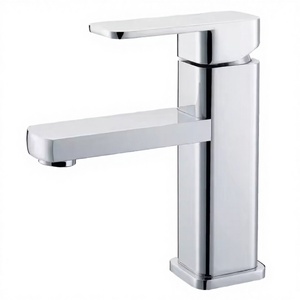 Robinet de lavabo monocommande contemporain chromé en acier inoxydable à montage sur pont avec cartouche céramique - Product Image 4