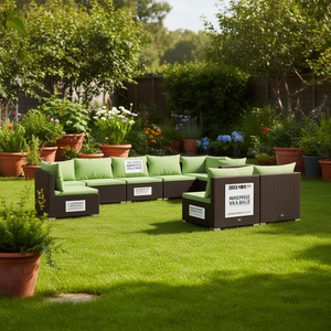 Ensemble de salon de jardin en rotin brun et vert, mobilier d'extérieur 6 places, résistant aux intempéries, design contemporain - Product Image 2