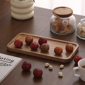 Tabla de cortar de madera de acacia, rectangular, de madera maciza, con asa, para frutas, pan, carne y preparación de alimentos. - Product Image 2