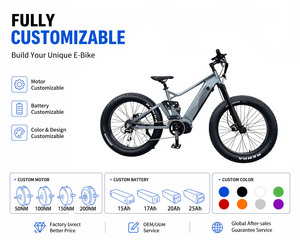 Vélo de montagne électrique à pneus larges personnalisable 1000W Bafang Mid Drive 48V 17.4Ah, suspension intégrale, tout-terrain, 26 pouces - Product Image 1