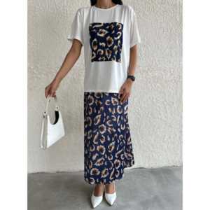 เสื้อยืดพิมพ์ลายเสือดาวสำหรับผู้หญิง แขนปกติ ผ้าเจอร์ซีย์คอตตอน 100% - Product Image 4