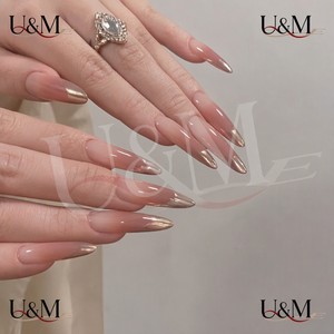 Ongles à presser dégradés rose nude brillant, forme amande, pour un look de salon prêt-à-porter - Product Image 2