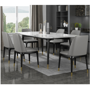 Juego de mesa de comedor 8 sillas muebles de comedor moderno Arianna juego de mesa de comedor de mármol 6 plazas de lujo brillante de acero inoxidable - Product Image 3