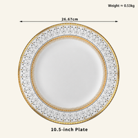 Service de table en céramique dorée de style européen, luxe léger, avec bordure géométrique dorée, pour mariage, hôtel, banquet, fête à domicile, cadeau