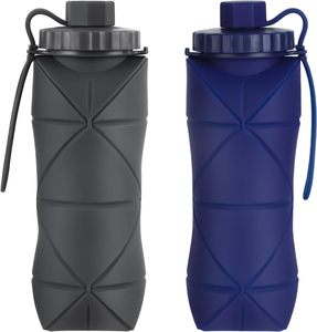 Bouteille d'eau pliable en silicone écologique de grande capacité 600 ml, portable, télescopique, pour le camping en plein air, les sports, passe au lave-vaisselle - Product Image 1