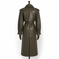 Trench-coat long en peau de mouton vert olive pour femme, avec ceinture, revers, rabat coupe-vent, manches lanternes, ceinture à nouer, coupe-vent toutes saisons, personnalisé