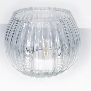 OEM Giá Đỡ Nến Tealight Hình Cầu Bằng Thủy Tinh Hình Cầu Có Gân Được Thổi Bằng Tay Để Trang Trí Nhà Cửa