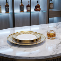 Service de table chinois-européen de luxe 60 pièces pour 8-10 personnes, bord doré et motifs en relief peints à la main, sans plomb ni chrome, qualité alimentaire, pour banquet/cadeau
