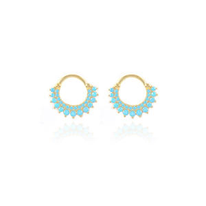 Anneau de nez E4365 en zircone cubique bleu ciel, serti de fleurs, plaqué or, en alliage, bijou corporel pour usage quotidien, fête, unisexe - Product Image 3