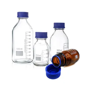 带蓝色螺帽的实验室1000毫升硼硅酸盐玻璃介质储存试剂生化试剂瓶