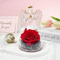 Roses réelles préservées sous cloche en verre, figurine d'ange, fleurs éternelles, coffret cadeau exquis, cadeaux d'anniversaire pour maman, grand-mère, femme