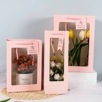 Offene Geschenktüten mit Anpassbarem Farbigem Seilgriff Transparentes PVC-Fenster Weiße Papierblumen Geschenkverpackung Papiertüten