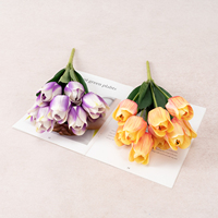 Bunga Sutra Buatan Hijau 9 Tangkai Tulip Keriting - Sempurna untuk Latar Belakang Pernikahan, Ulang Tahun, Hari Valentine, Perlengkapan Foto Dalam Ruangan