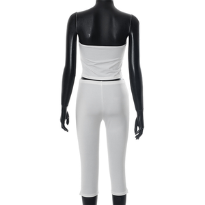 Weißes 2-teiliges Set für Damen, Sommer-Outfits, Stretch-Tube-Top und Caprihose, Leggings, passende Sets - Product Image 5