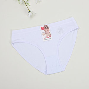UOKIN calidad sin cintura banda de goma alta estiramiento mujer cintura media alta ropa interior bordada calzoncillos Color sólido mezclado blanco - Product Image 3