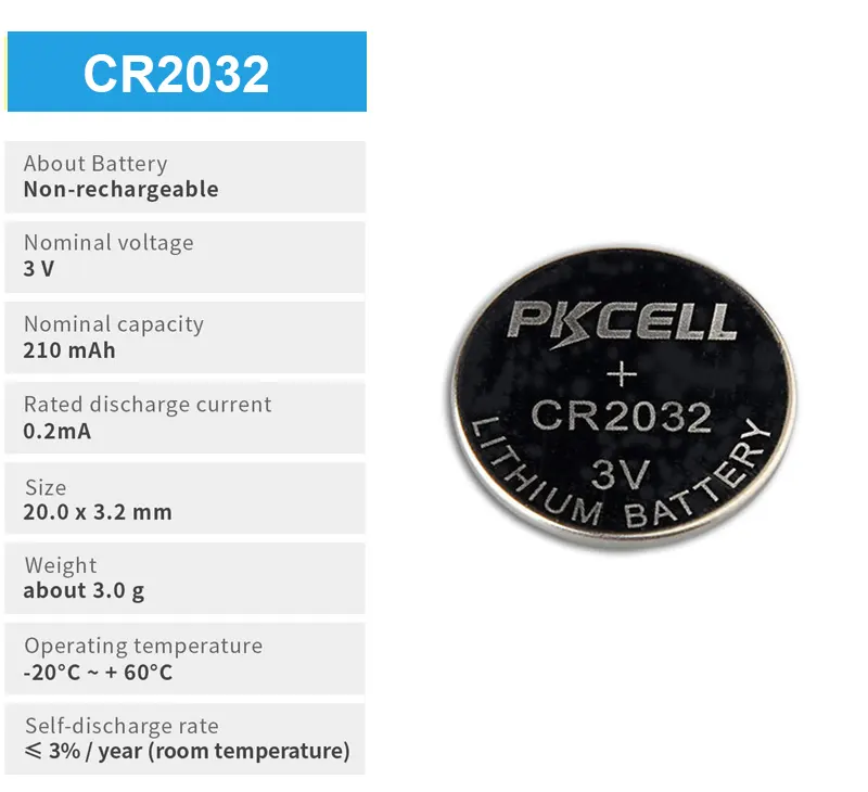 เซลล์ PKCELL 3V CR2032 2016 2450 2025 3032แบตเตอรี่5004LC CR 2032ปุ่มเซลล์