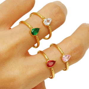 Wholesale Gold Plated Brass Pear Cut Cubic Zirconia Adjustable <b>Open</b> <b>Ring</b> Dainty Birthstone Stackable <b>Ring</b> for Women - Product Image 1