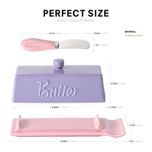 Beurrier en céramique rose et violet contrastant avec couteau, boîte de rangement pour fromage pour la maison et le restaurant - Product Image 3