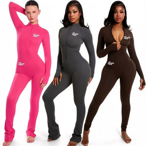 <span class=keywords><strong>Tuta</strong></span> <span class=keywords><strong>Intera</strong></span> da <span class=keywords><strong>Donna</strong></span> Personalizzabile con LOGO, in Spandex, Aderente, a <span class=keywords><strong>Maniche</strong></span> <span class=keywords><strong>Lunghe</strong></span> con Zip, per Palestra e Yoga - Product Image 1