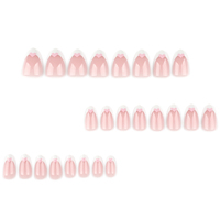 24 pièces 3937 Faux ongles à presser en acrylique PMMA, courts, forme amande, style français, art romantique, couleur bonbon