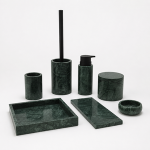 Luxury Design India Green Marble 7-Piece Bathroom Accessories <b>Set</b> with Trays, Natural Green Marble Bathroom <b>Set</b>, <b>Soap</b> Dispenser - Product Image 1