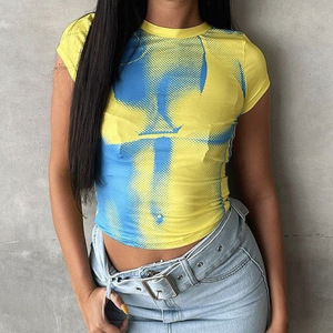 Camisetas de mujer Tops cortos para niñas Camiseta sexy de moda 3D Body Printed Tee Ladies Sheer Tops para niñas - Product Image 1