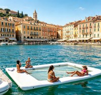 Plateforme flottante gonflable d'extérieur pour piscine, mer ou rivière, avec filet de sécurité, surface en PVC/DWF imperméable, capacité 500 kg