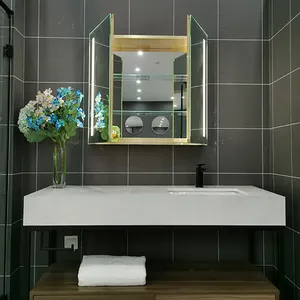 Factory ODM OEM Led Medicine Cabinets Vanity Wall Mount Touch Sensor Defogger CCT3000k-6000k Bathroom Mirror Cabinet With Light